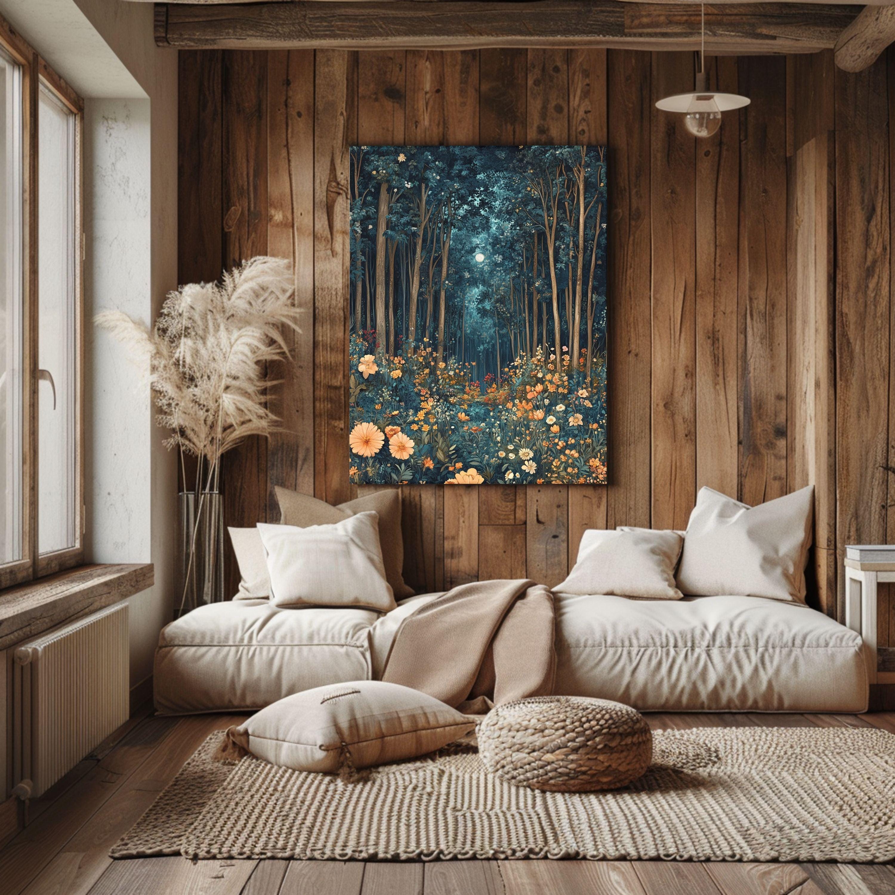 Morris Inspired Mystical Forest Canvas Art, William Morris Wall Art, Nature Lover Gift, Magical Forest Art Print, Fantasy Wall Decor