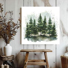 Watercolor Pine Tree Forest Canvas Art, Woodland Poster, Tranquil Forest Artwork