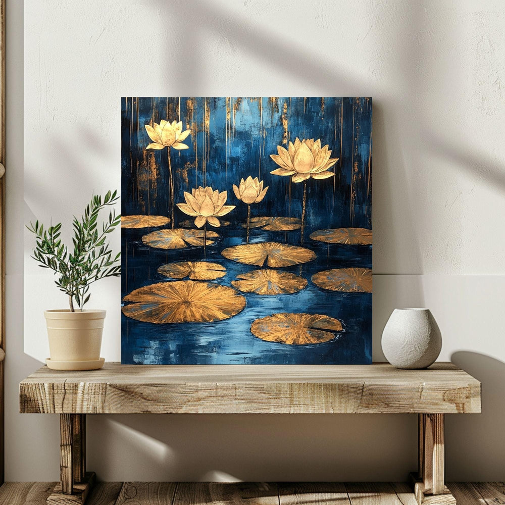 Gold Lotus Petals Canvas Wall Art, Elegant Zen Decor, Yoga Studio Poster, Framed Canvas Meditation Artwork, Minimalist Boho Floral Print