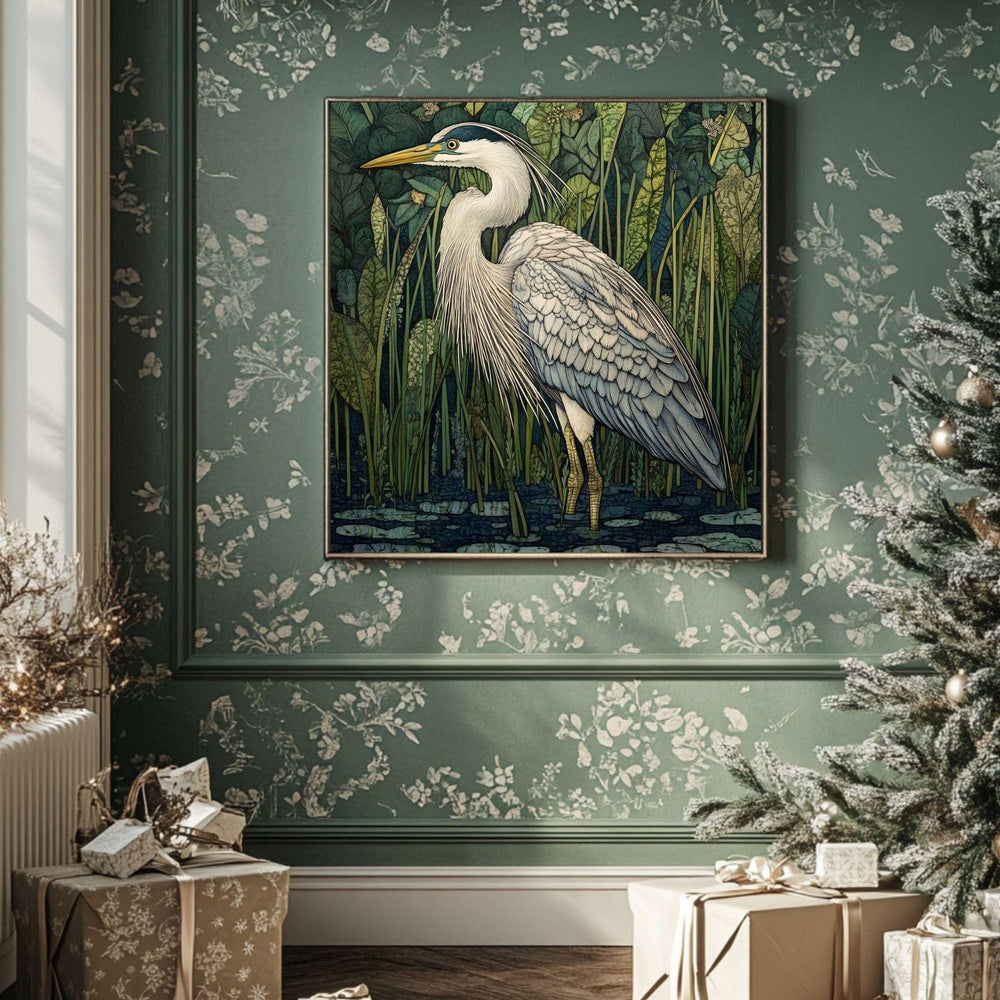 William Morris Heron Canvas Art, Vintage-Inspired Wall Décor, Arts and Crafts Movement Heron Design, Rustic Cottagecore Aesthetic Print