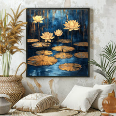 Gold Lotus Petals Canvas Wall Art, Elegant Zen Decor, Yoga Studio Poster, Framed Canvas Meditation Artwork, Minimalist Boho Floral Print