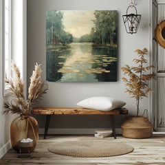 Peaceful Pond Canvas Wall Art, Water Lilies Art Print, Rustic Botanical Wall Decor, Nature-Inspired Framed Wall Canvas, Vintage Woodland Art