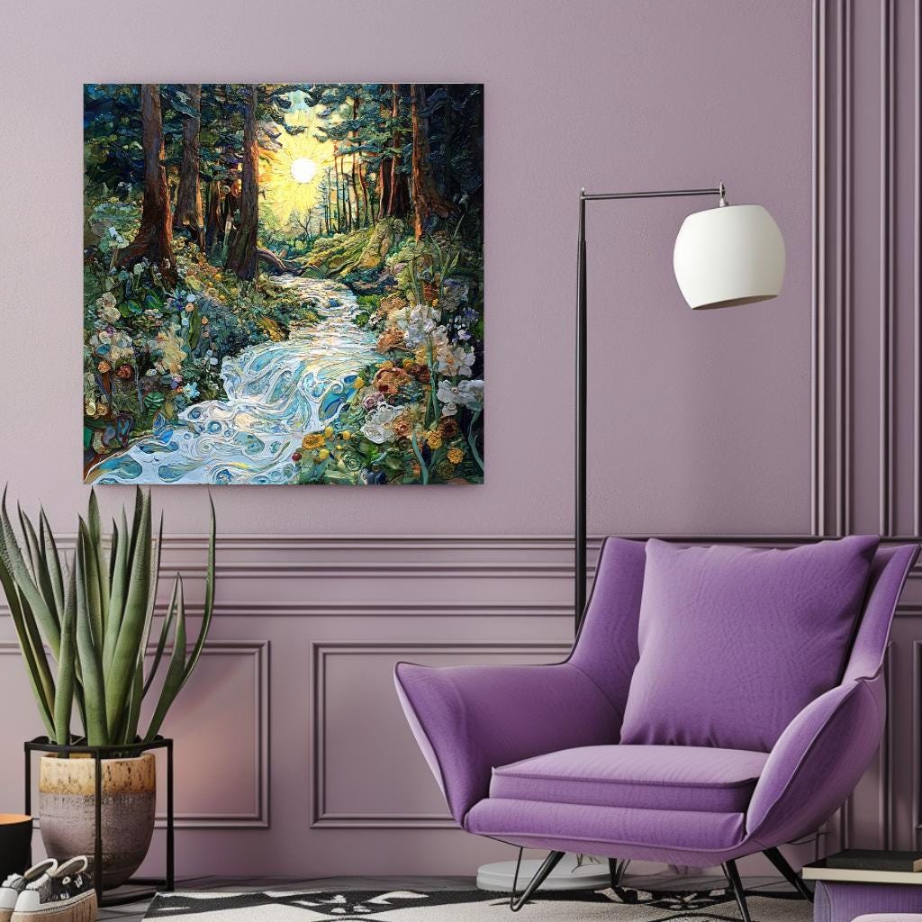 Woodland Wall Art, Mystical Wall Art, Forest River Print, Vintage Framed Canvas, Mystical Home Decor, Nature Wall Decor