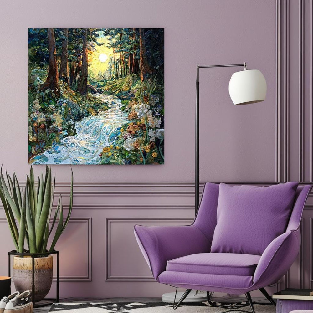 Woodland Wall Art, Mystical Wall Art, Forest River Print, Vintage Framed Canvas, Mystical Home Decor, Nature Wall Decor