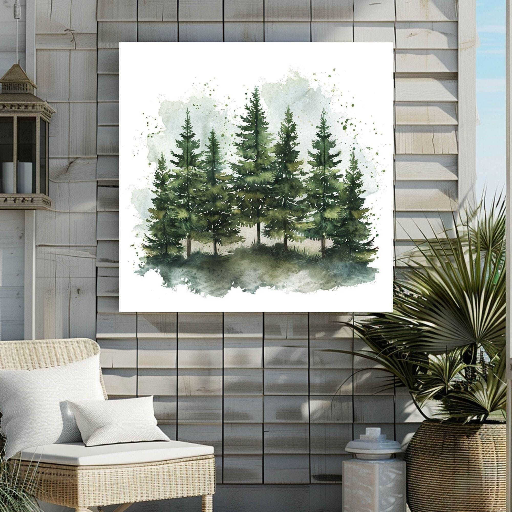 Watercolor Pine Tree Forest Canvas Art, Woodland Poster, Tranquil Forest Artwork