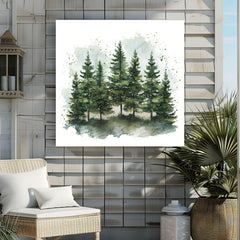 Watercolor Pine Tree Forest Canvas Art, Woodland Poster, Tranquil Forest Artwork