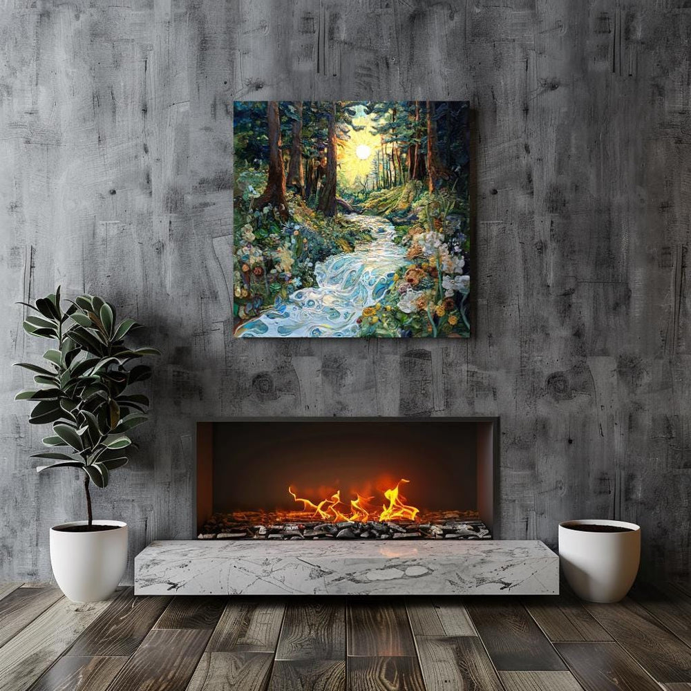 Woodland Wall Art, Mystical Wall Art, Forest River Print, Vintage Framed Canvas, Mystical Home Decor, Nature Wall Decor