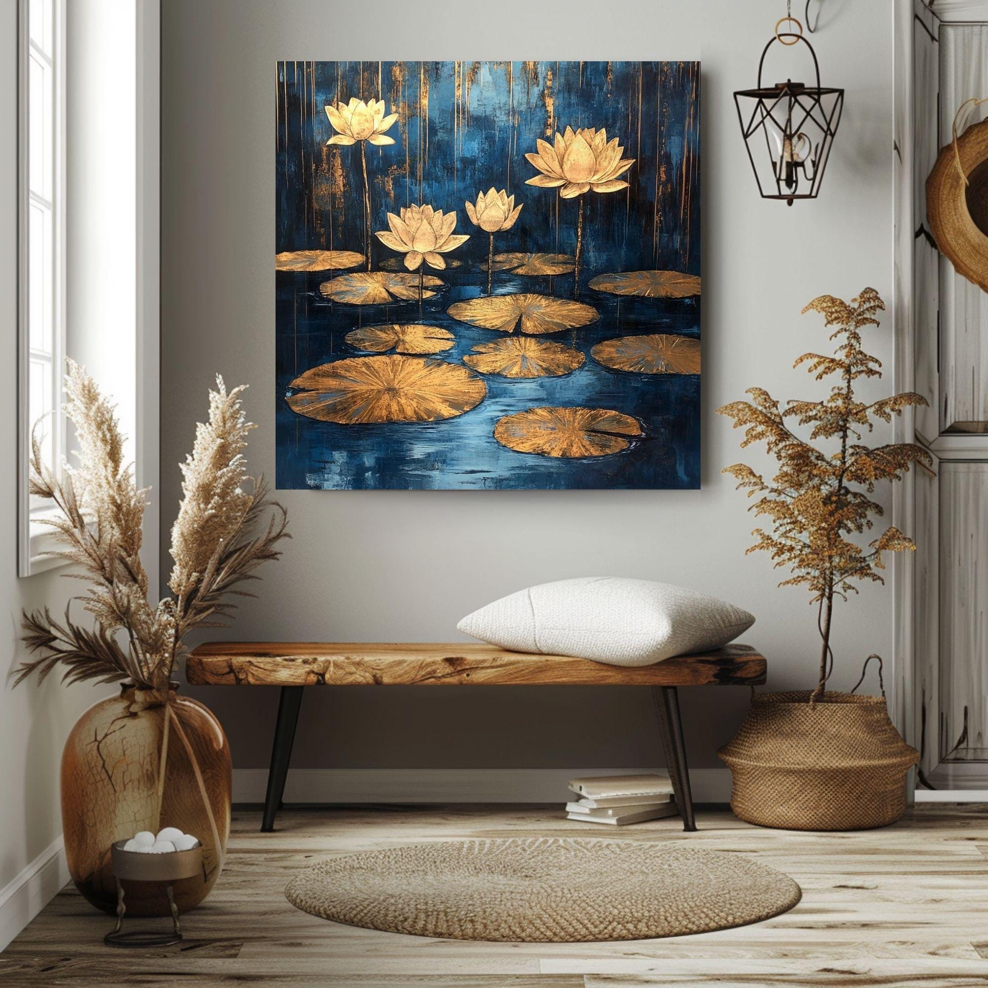 Gold Lotus Petals Canvas Wall Art, Elegant Zen Decor, Yoga Studio Poster, Framed Canvas Meditation Artwork, Minimalist Boho Floral Print