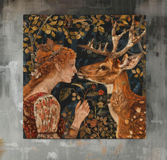 Vintage William Morris Inspired Deer Canvas, Rustic Autumn Decor, Autumn Forest Canvas Wall Art, Vintage Botanical Art, Deer Canvas Print