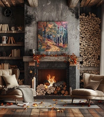 William Morris Inspired Rustic Autumn Decor, Autumn Forest Canvas Wall Art, Vintage Botanical Art, Elegant Seasonal Canvas Print