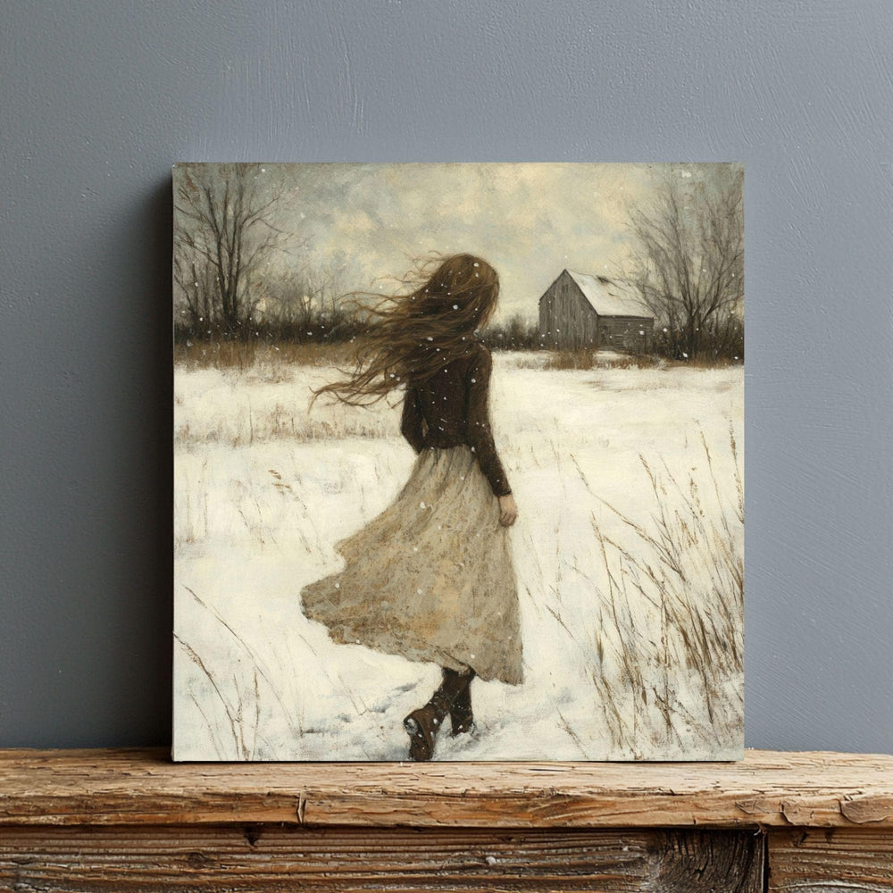 Vintage Winter Girl Canvas Wall Art, Classic Christmas Wall Print, Victorian Portrait Painting, Cozy Winter Home Decor, Framed Wall Art