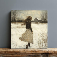 Vintage Winter Girl Canvas Wall Art, Classic Christmas Wall Print, Victorian Portrait Painting, Cozy Winter Home Decor, Framed Wall Art