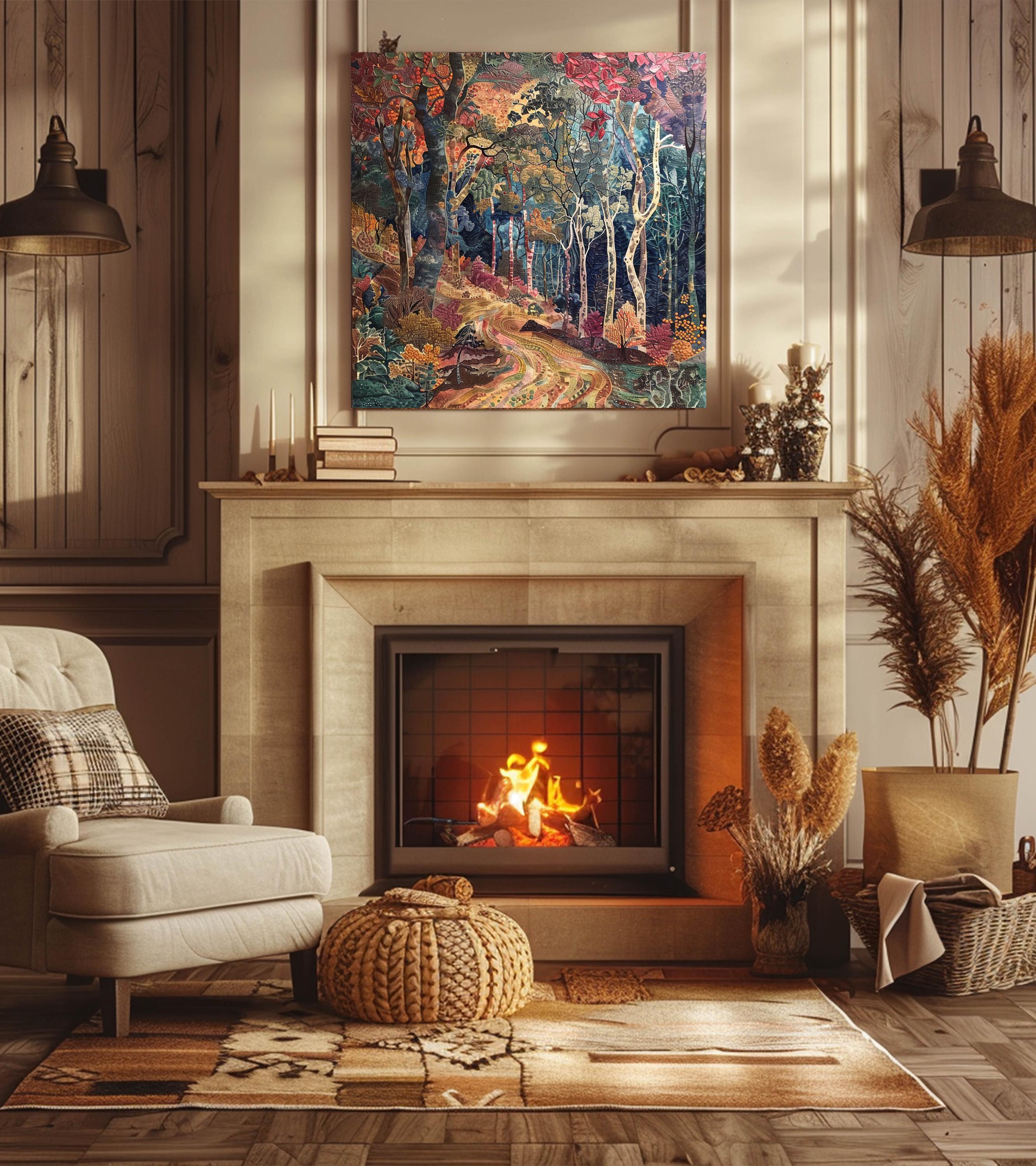 William Morris Inspired Rustic Autumn Decor, Autumn Forest Canvas Wall Art, Vintage Botanical Art, Elegant Seasonal Canvas Print