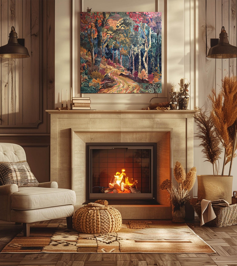 William Morris Inspired Rustic Autumn Decor, Autumn Forest Canvas Wall Art, Vintage Botanical Art, Elegant Seasonal Canvas Print