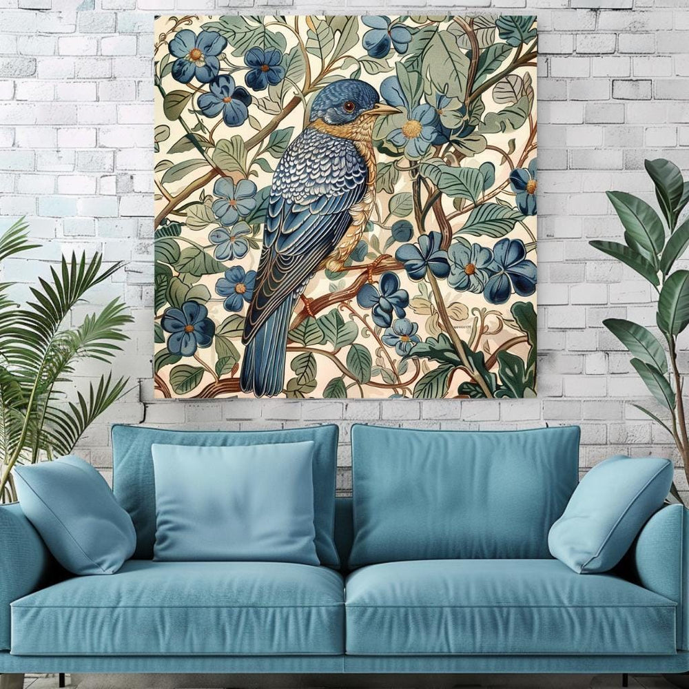 William Morris Wall Art Vintage Blue Bird, William Morris Inspired Print, Vintage Bird Home Decor, Gift for Bird Lovers