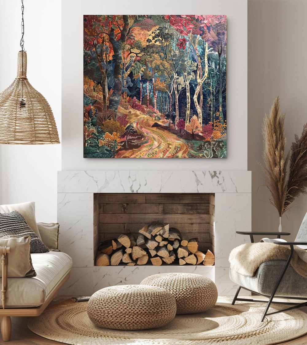 William Morris Inspired Rustic Autumn Decor, Autumn Forest Canvas Wall Art, Vintage Botanical Art, Elegant Seasonal Canvas Print