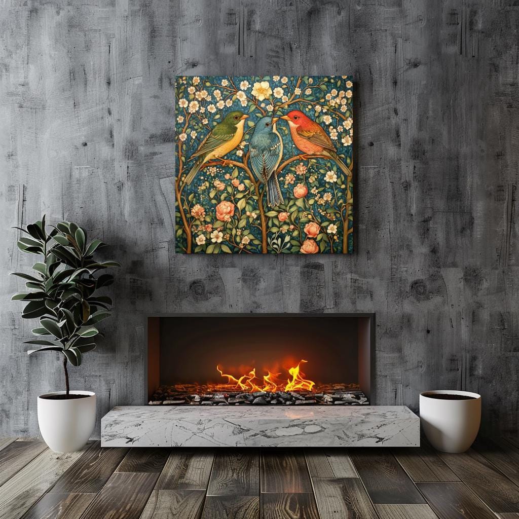 Birds Vintage Wall Art, William Morris Inspired Art, Vintage Home Decor, Vintage Wall Art, Living Room Wall Room, Nature Bird Wall Art