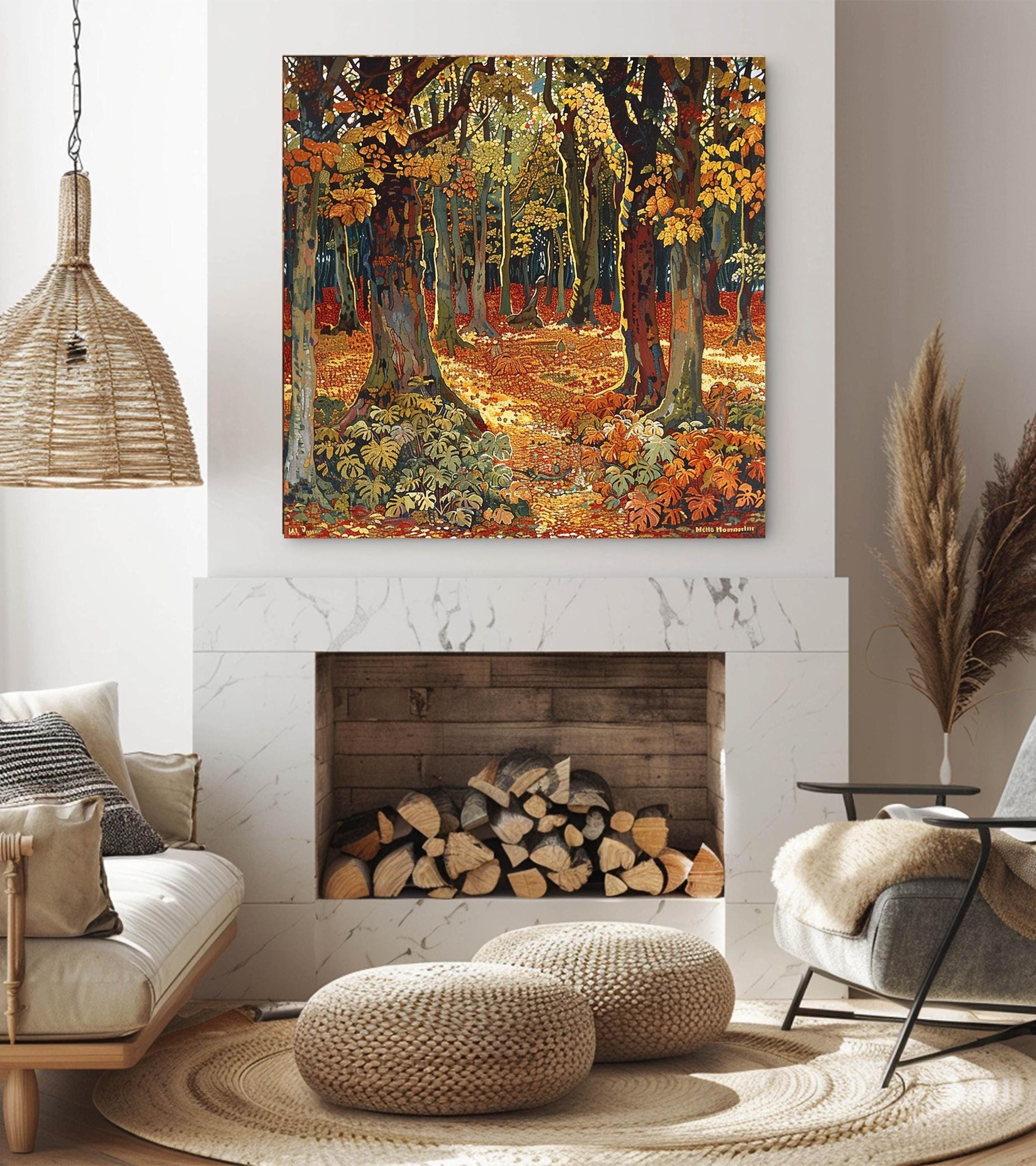 William Morris Inspired Autumn Forest Canvas Wall Art, Vintage Botanical Art, Rustic Autumn Decor, Elegant Seasonal Canvas Print