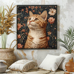 William Morris Cat Canvas, Animal Wall Art, Morris Inspired Framed Decor, Cat Poster Print, Floral Cat Framed Wall Canvas, Vintage Decor