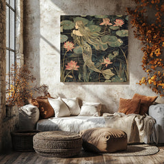 Botanical Mermaid Wall Art, William Morris Inspired Canvas Print, Floral Wall Decor, Botanical Canvas Wall Art, Elegant Home Accent