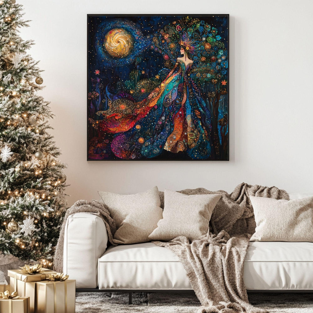 Goddess of the Stars Canvas Wall Art, Celestial Goddess Decor, Mystical Wall Hanging, Starry Night Home Accent, Boho Astral Aesthetic Art