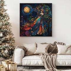 Goddess of the Stars Canvas Wall Art, Celestial Goddess Decor, Mystical Wall Hanging, Starry Night Home Accent, Boho Astral Aesthetic Art