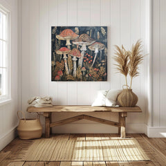 Botanical Mushroom Wall Art, William Morris Inspired Canvas Print, Forest Wall Decor, Fungi Art Print, Nature Inspired Wall Accent