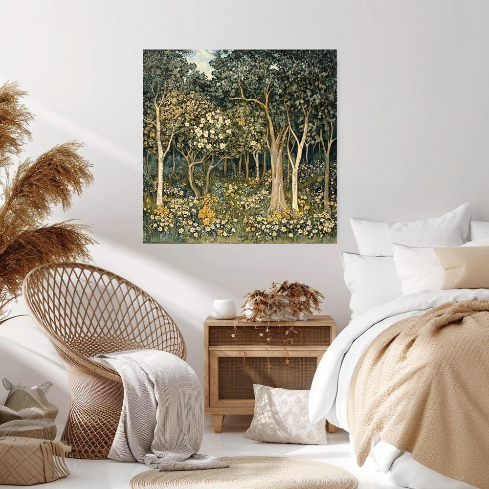 Vintage Forest Wall Art, Large Framed Canvas, William Morris Wall Art, Beach House Art, Morris Inspired Decor, Nature-Inspired Wall Canvas