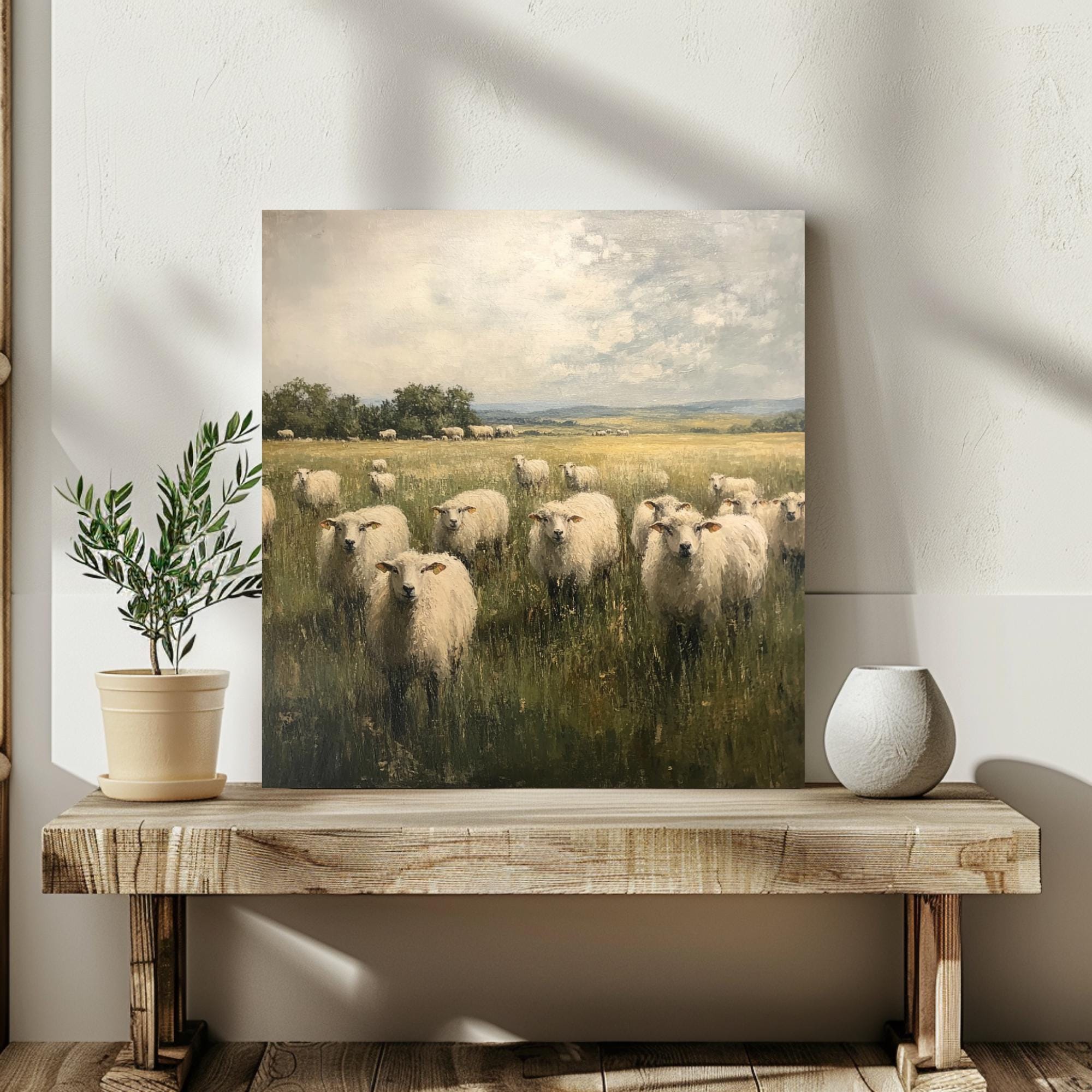 Rustic Sheep Canvas Art, Vintage Farmhouse Wall Decor, Nature Inspired Print, Best For Country Homes, Ideal Gift For Nature Lovers