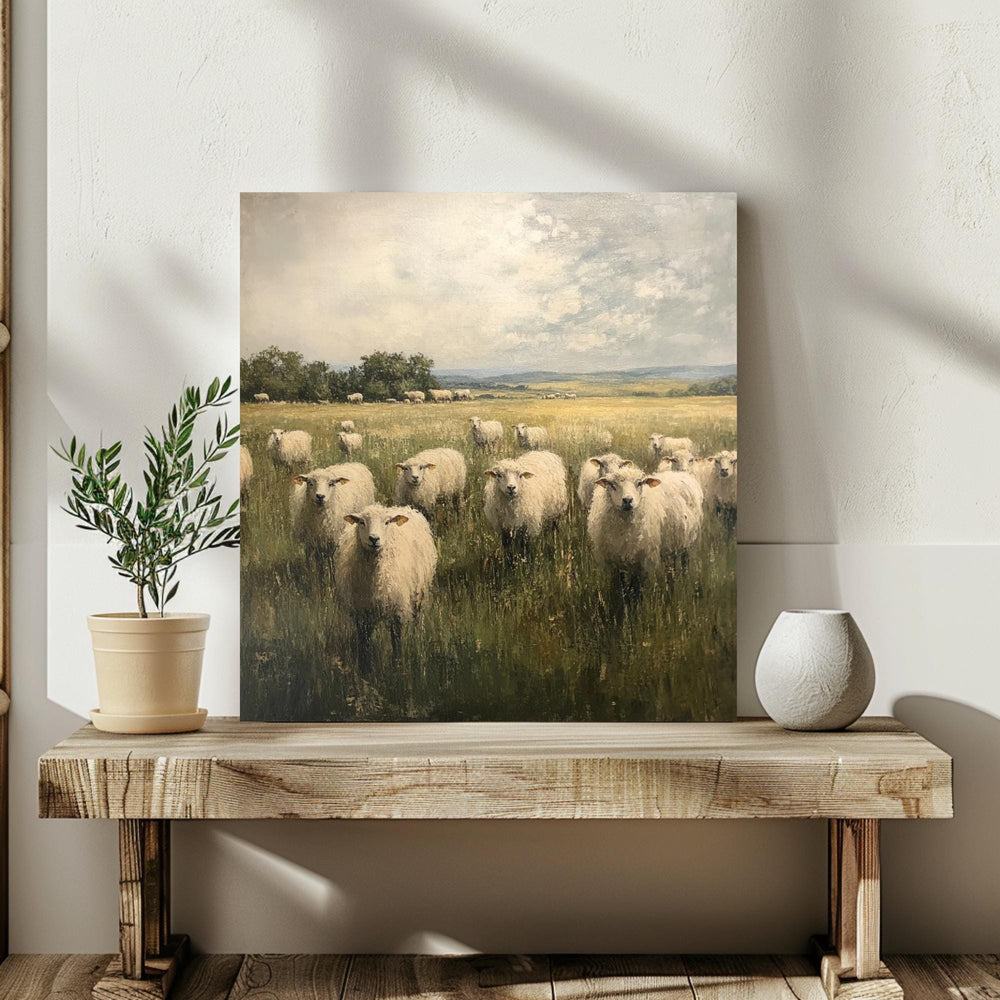Rustic Sheep Canvas Art, Vintage Farmhouse Wall Decor, Nature Inspired Print, Best For Country Homes, Ideal Gift For Nature Lovers