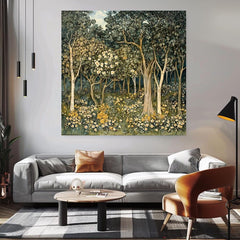 Vintage Forest Wall Art, Large Framed Canvas, William Morris Wall Art, Beach House Art, Morris Inspired Decor, Nature-Inspired Wall Canvas