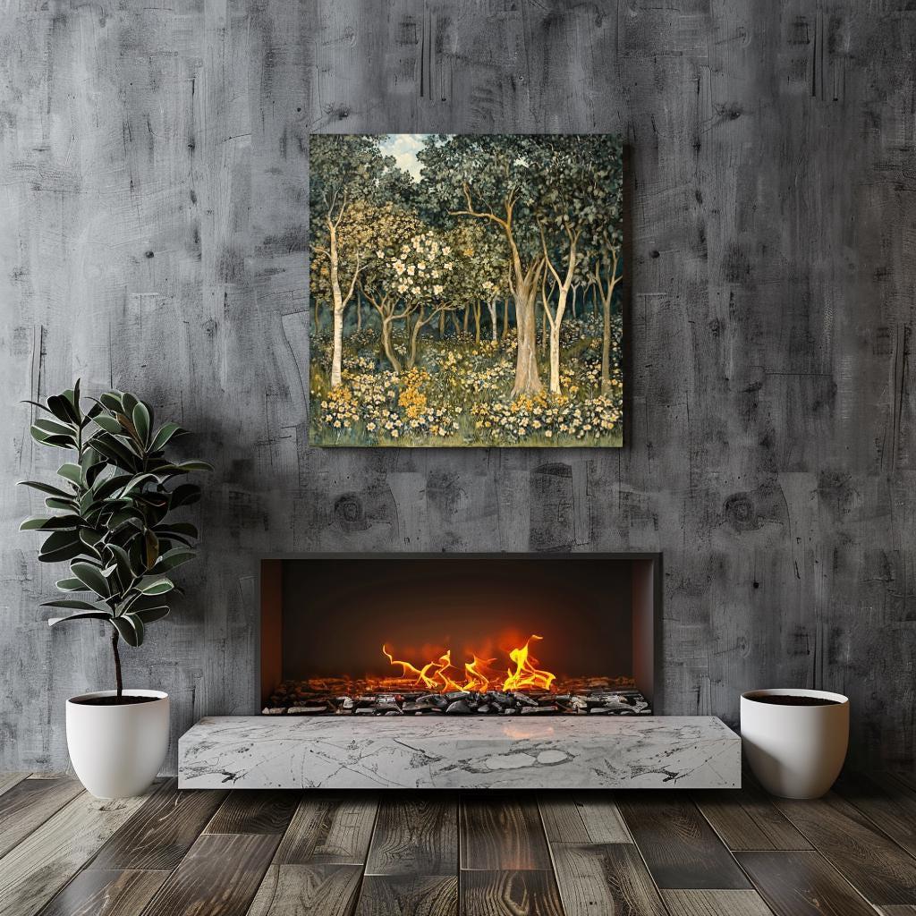 Vintage Forest Wall Art, Large Framed Canvas, William Morris Wall Art, Beach House Art, Morris Inspired Decor, Nature-Inspired Wall Canvas