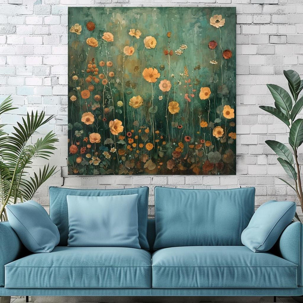 Moody Marigold Canvas Wall Art, Vintage Botanical Floral Print, Cottagecore Wall Decor, Spring Garden Art, Framed Flower Home Decor