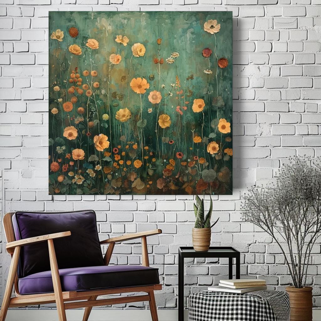 Moody Marigold Canvas Wall Art, Vintage Botanical Floral Print, Cottagecore Wall Decor, Spring Garden Art, Framed Flower Home Decor