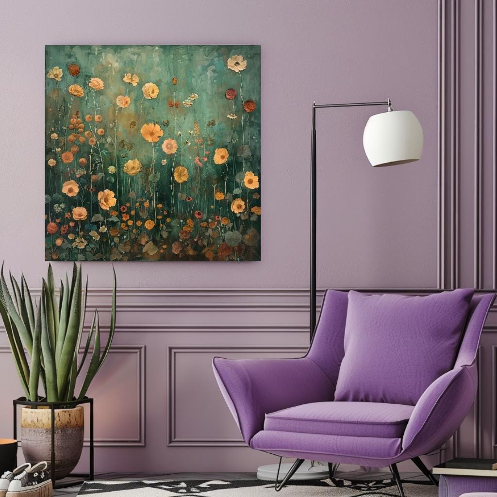Moody Marigold Canvas Wall Art, Vintage Botanical Floral Print, Cottagecore Wall Decor, Spring Garden Art, Framed Flower Home Decor
