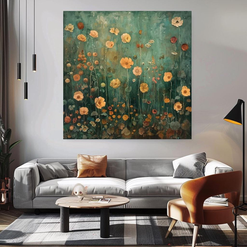 Moody Marigold Canvas Wall Art, Vintage Botanical Floral Print, Cottagecore Wall Decor, Spring Garden Art, Framed Flower Home Decor