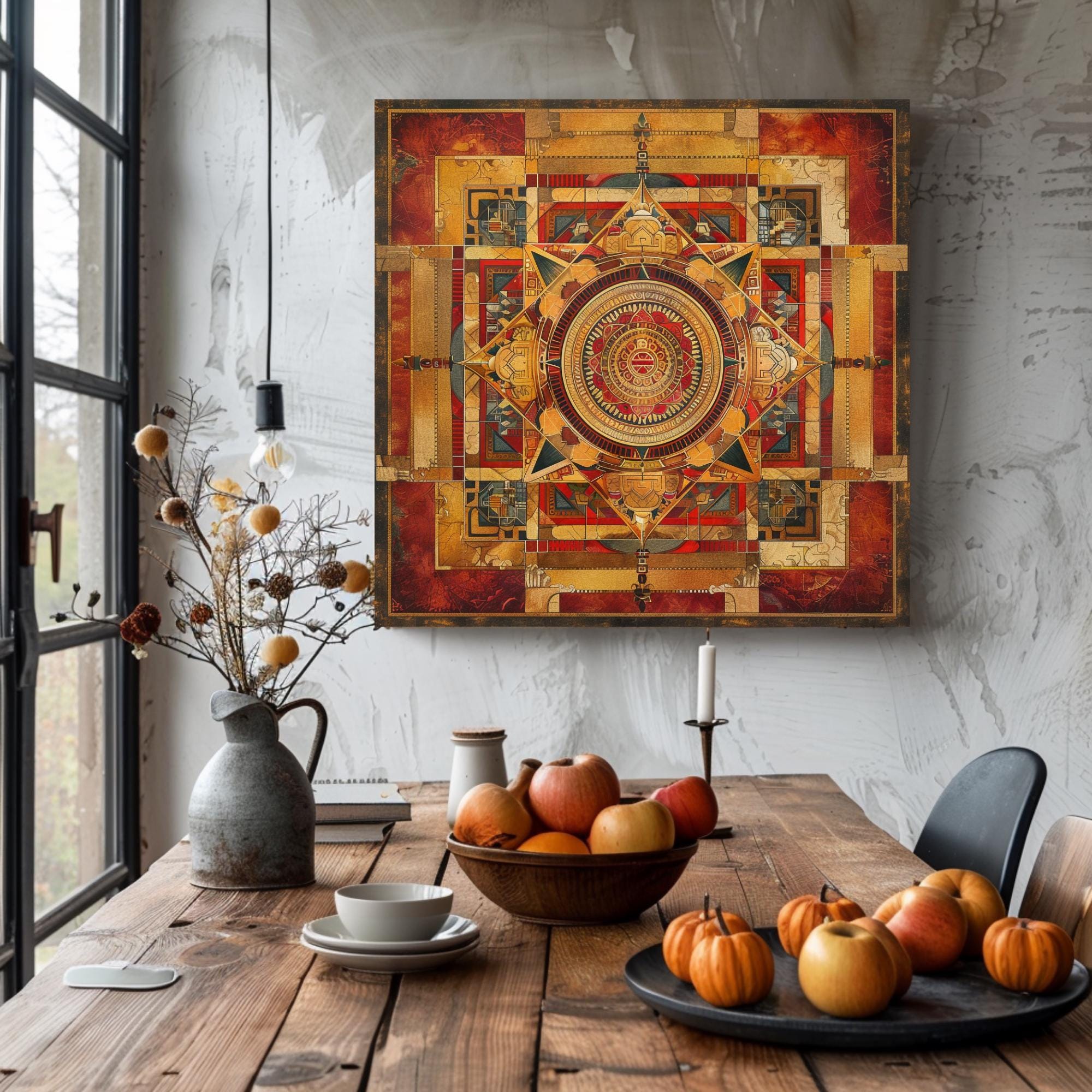 Yantra Illustration Canvas Wall Art, Mystical Mandala Home Decor, Sacred Yantra Art, Spiritual Energy Canvas, Best For Sacred Spaces
