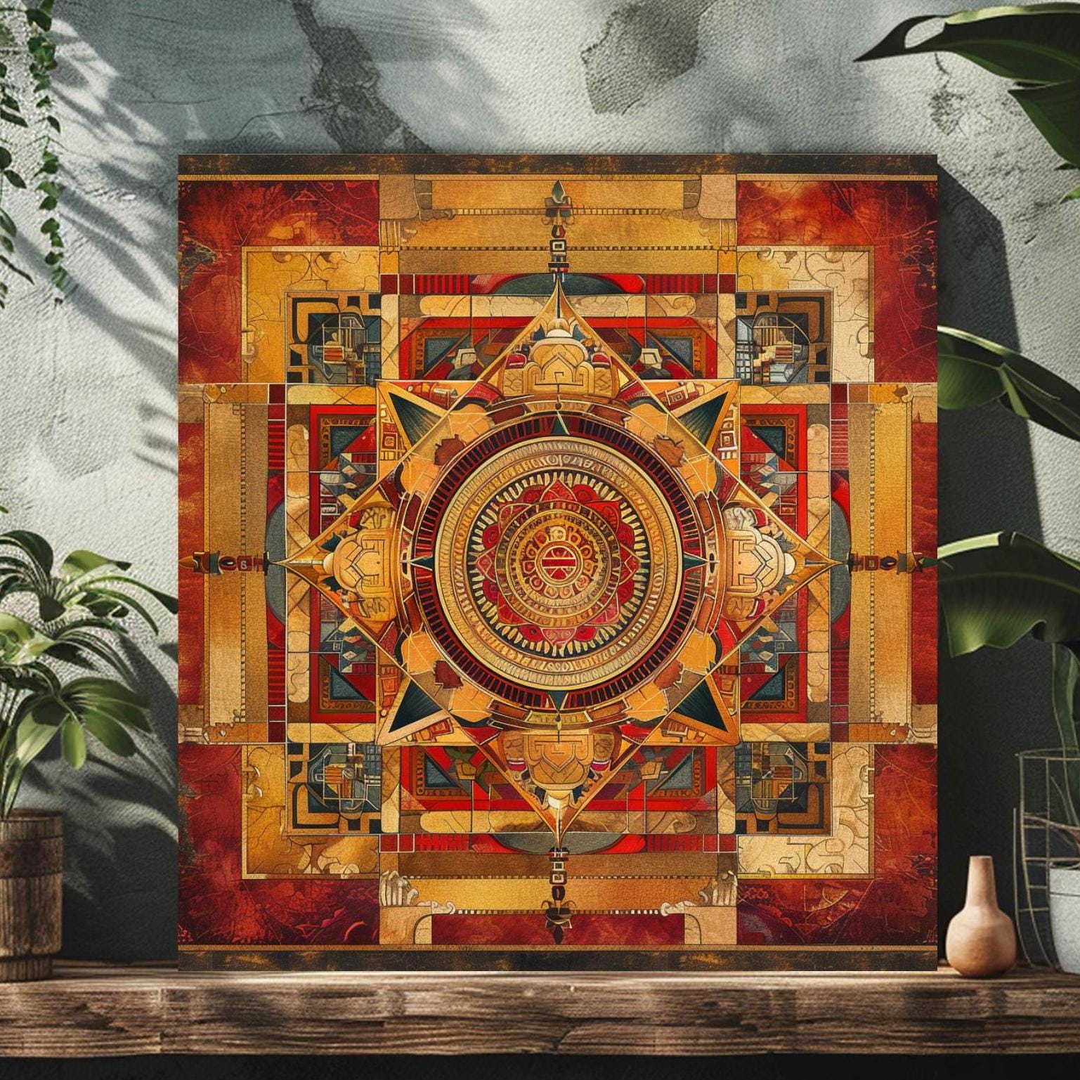 Yantra Illustration Canvas Wall Art, Mystical Mandala Home Decor, Sacred Yantra Art, Spiritual Energy Canvas, Best For Sacred Spaces