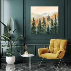 Evergreen Forest Art Canvas, Boho Wall Art, Pine Trees Wall Art, Living Room Decor, Forest Wall Art, Housewarming Gift, Woodland Wall Art