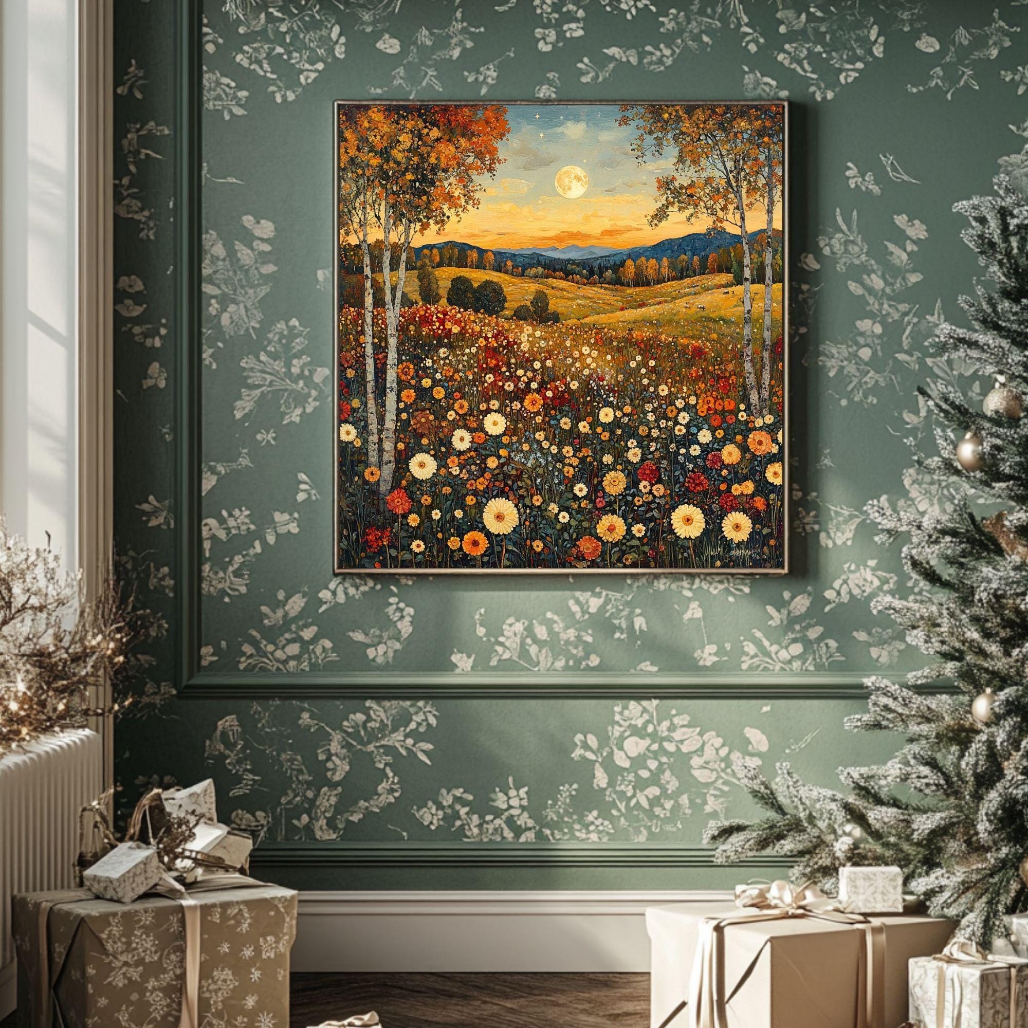 Autumn Field Canvas Art, William Morris Art Decor, Vintage-Inspired Wall Decor, Botanical Forest Scene, Arts & Crafts Movement Style