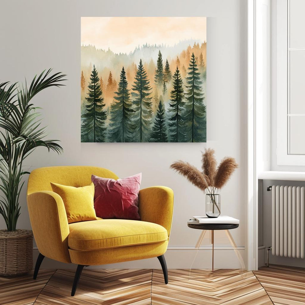 Evergreen Forest Art Canvas, Boho Wall Art, Pine Trees Wall Art, Living Room Decor, Forest Wall Art, Housewarming Gift, Woodland Wall Art
