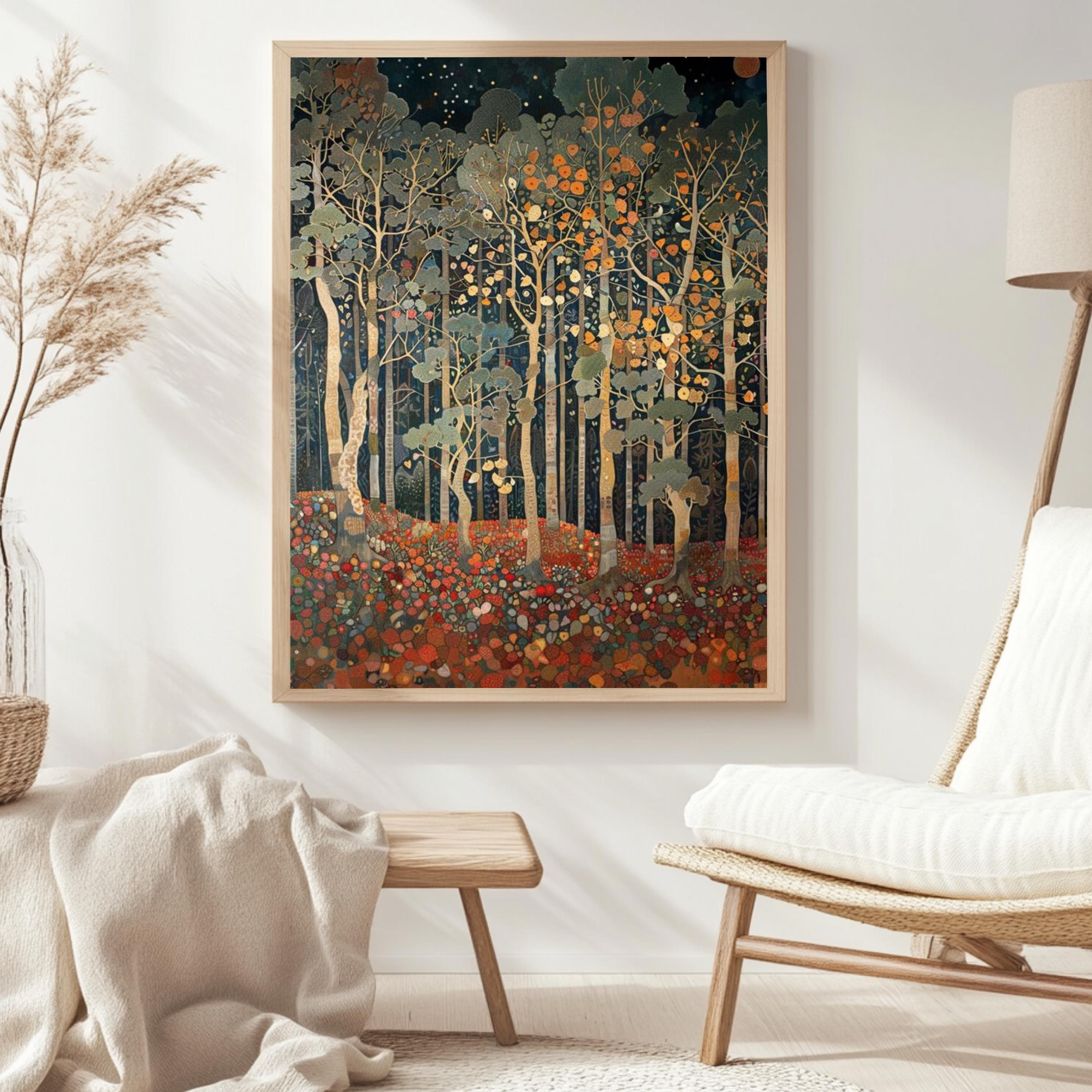 Autumn Forest Wall Art, William Morris Style Canvas, Woodland Botanical Decor, Vintage Home Accent, Gift for Nature Lovers