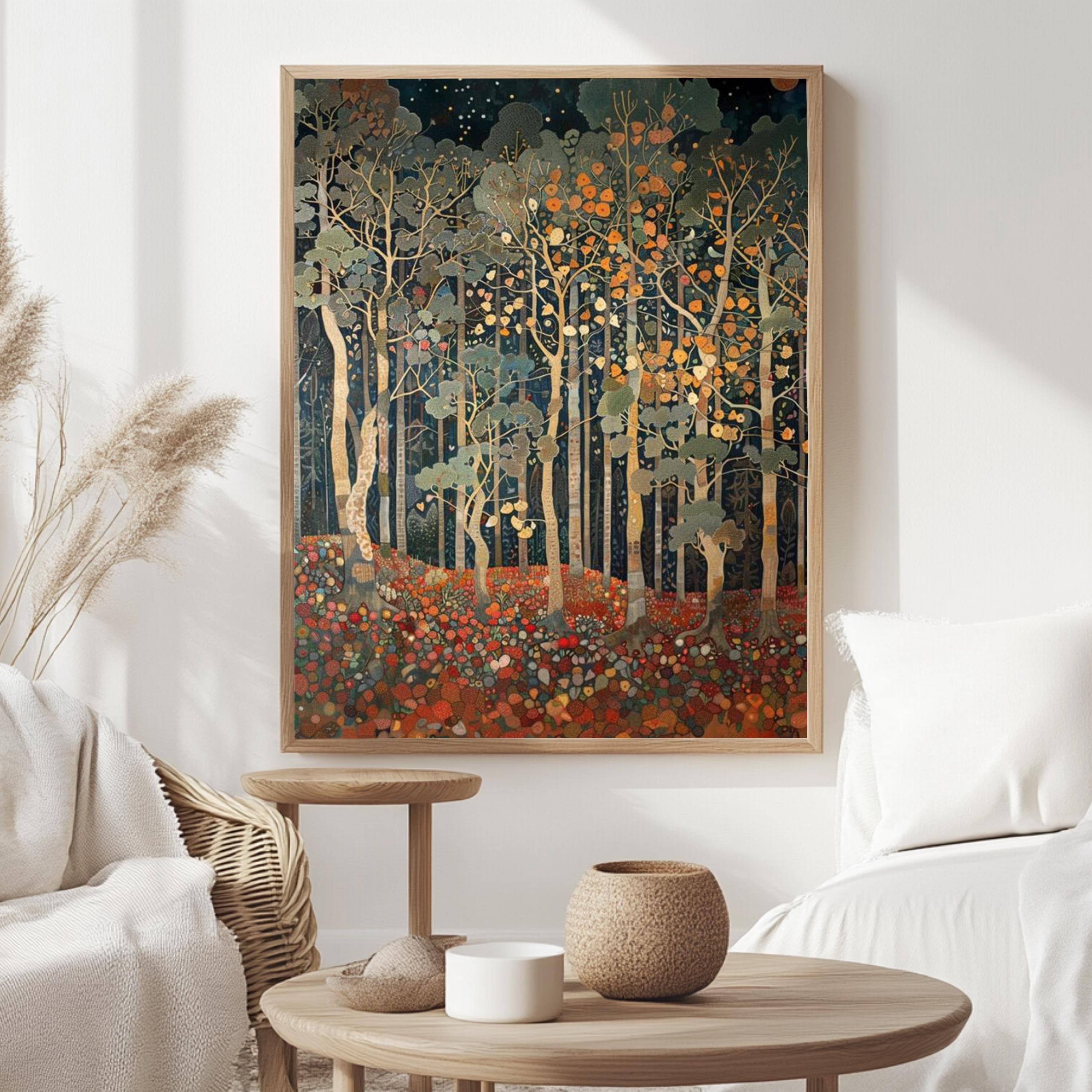 Autumn Forest Wall Art, William Morris Style Canvas, Woodland Botanical Decor, Vintage Home Accent, Gift for Nature Lovers