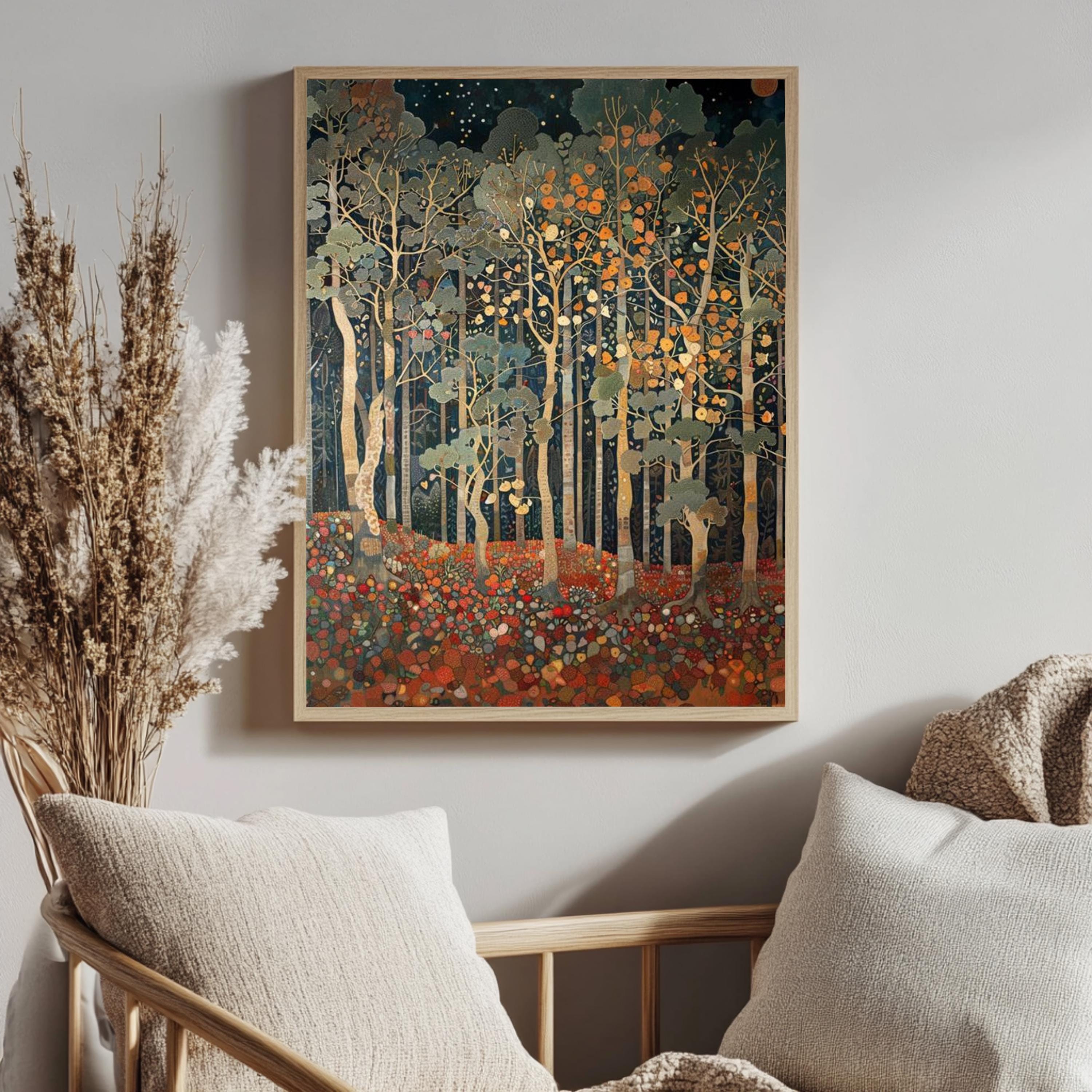 Autumn Forest Wall Art, William Morris Style Canvas, Woodland Botanical Decor, Vintage Home Accent, Gift for Nature Lovers