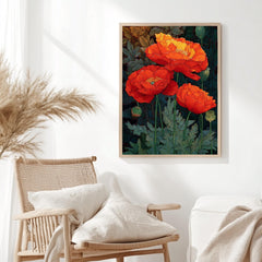 Red Poppy Wall Art, William Morris Style Floral Canvas, Bold Botanical Flower Decor, Cottagecore Garden Print, Gift for Flower Lovers