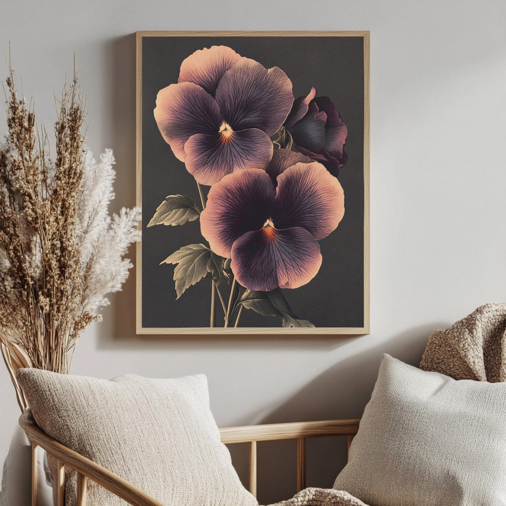 Vintage Pansy Wall Art, Botanical Flower Poster Print, Floral Canvas, Framed Garden-Inspired Art, Nature-Inspired Poster, Floral Wall Decor
