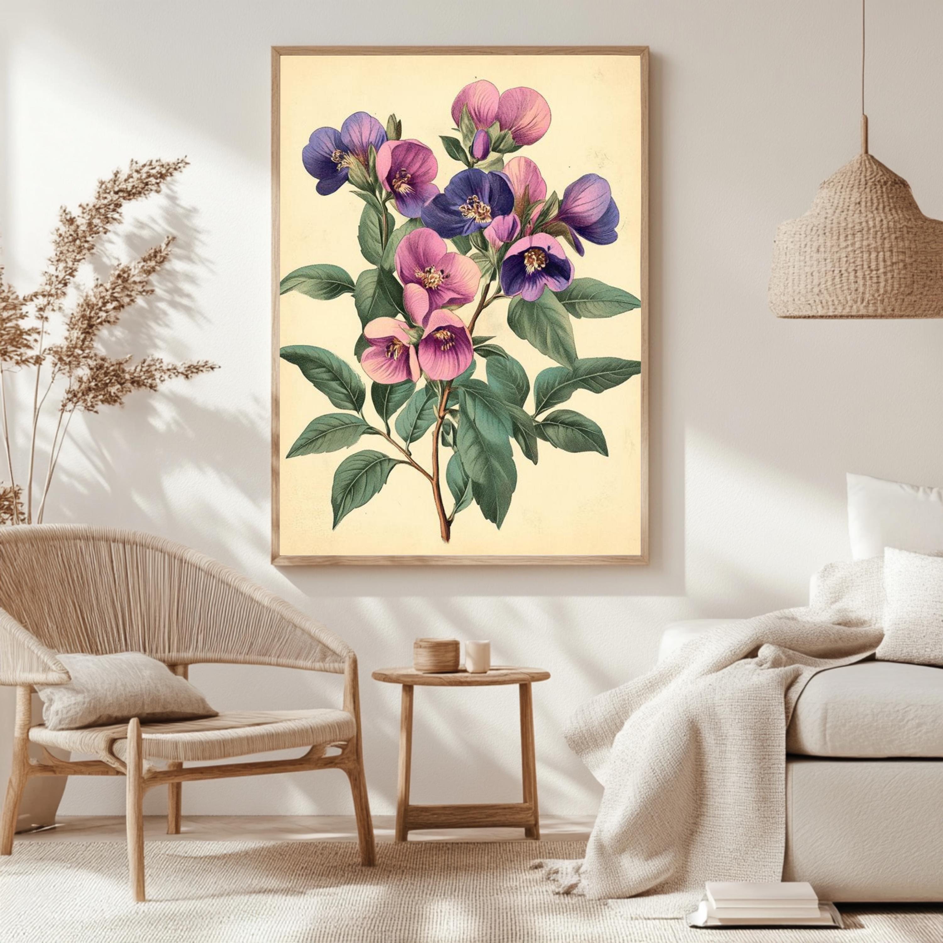 Vintage Botanical Wall Art, Antique Floral Poster Print, Framed Garden-Inspired Decor, Classic Nature Wall Decor for Home, Flowers Poster