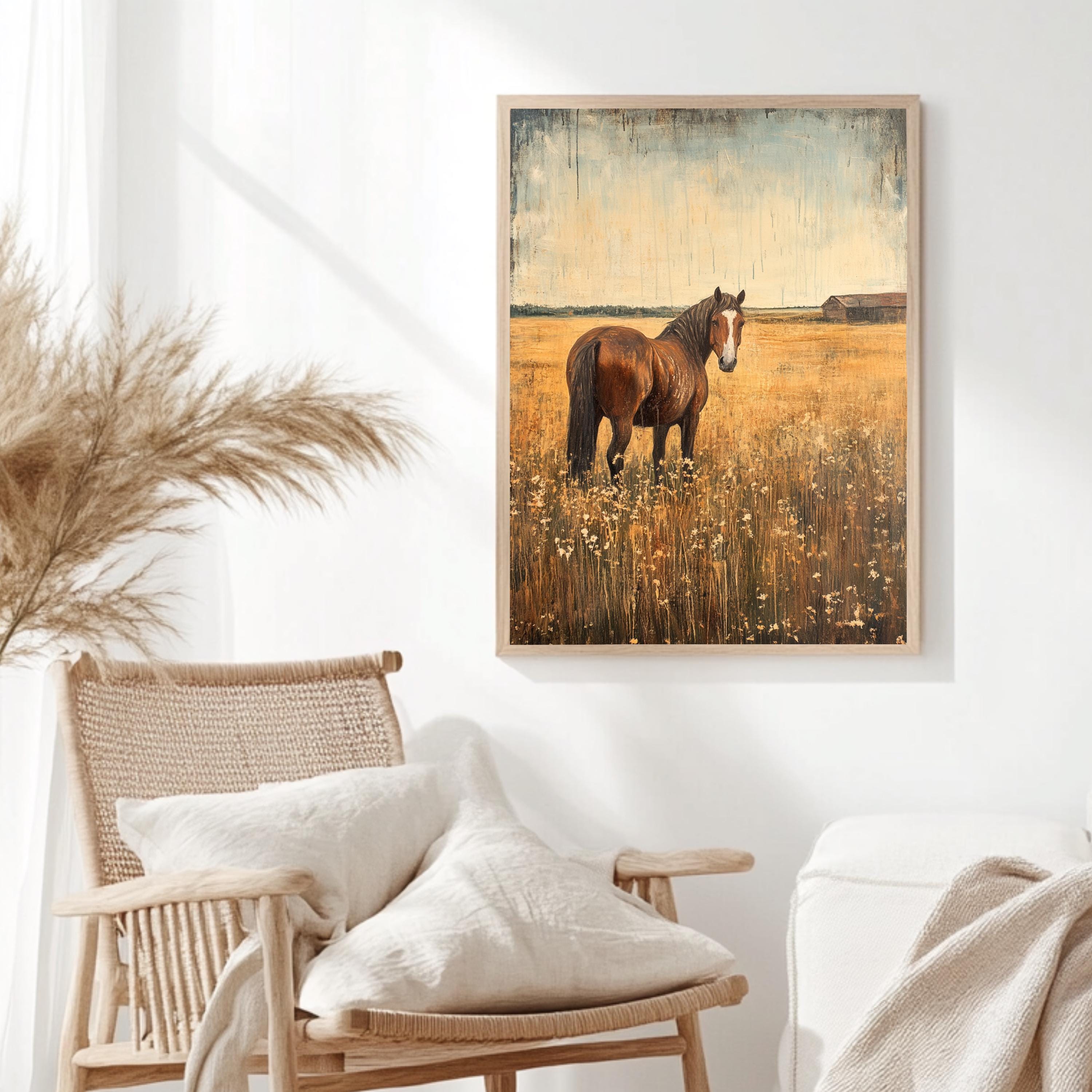 Vintage Horse Wall Art, Antique Equestrian Poster Print, Framed Canvas, Western Wall Art, Framed Farm Animal Canvas, Rustic Country Decor