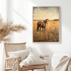 Vintage Horse Wall Art, Antique Equestrian Poster Print, Framed Canvas, Western Wall Art, Framed Farm Animal Canvas, Rustic Country Decor