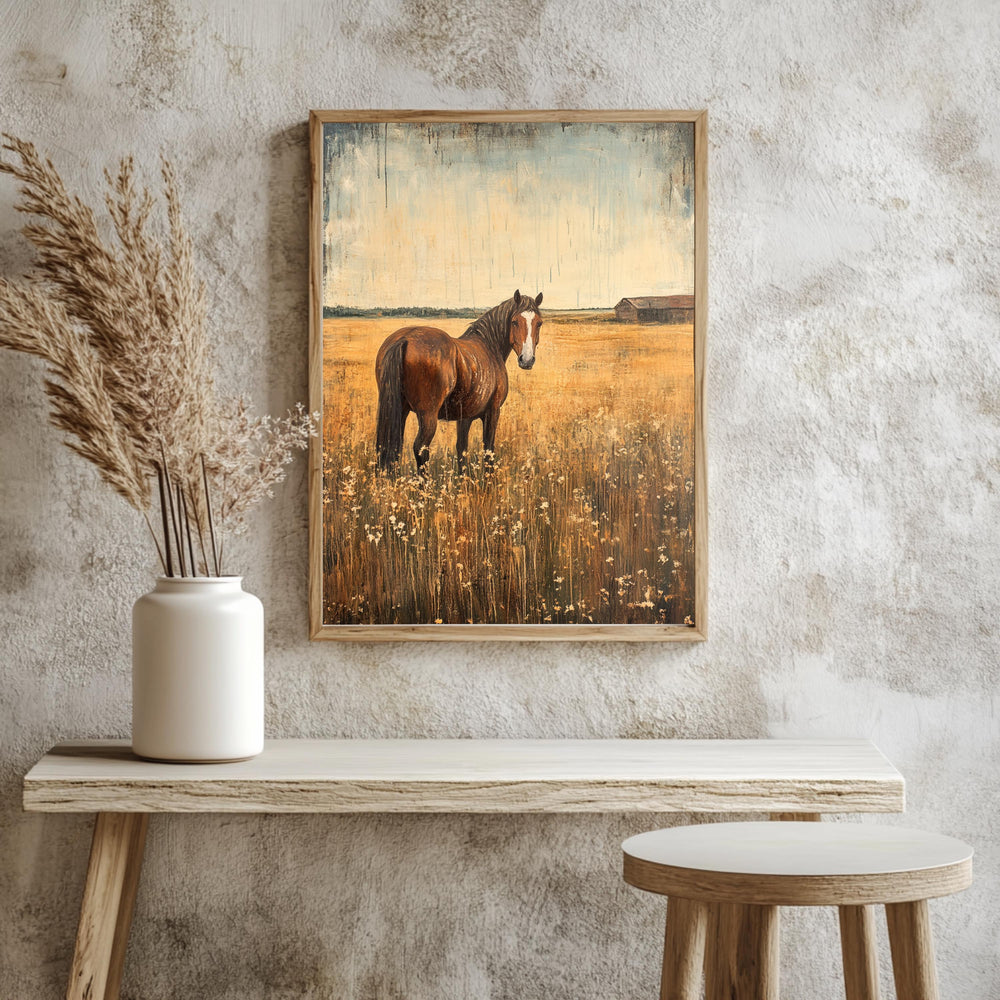Vintage Horse Wall Art, Antique Equestrian Poster Print, Framed Canvas, Western Wall Art, Framed Farm Animal Canvas, Rustic Country Decor